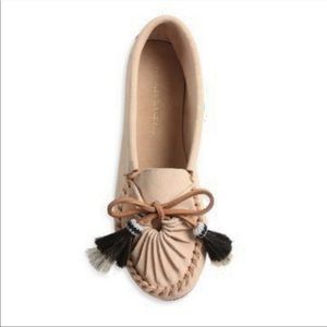 Loeffler Randall Nude Luis Suede Moccasin with Tassels 11B